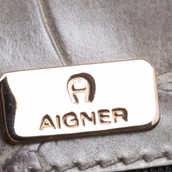 Pre Owned Aigner Grey Croc Embossed Leather Tote