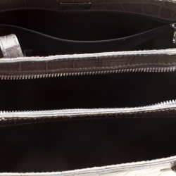 Pre Owned Aigner Grey Croc Embossed Leather Tote