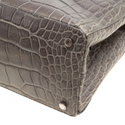 Pre Owned Aigner Grey Croc Embossed Leather Tote
