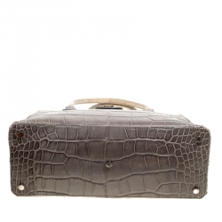 Pre Owned Aigner Grey Croc Embossed Leather Tote