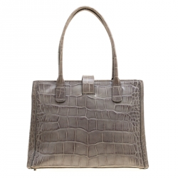 Pre Owned Aigner Grey Croc Embossed Leather Tote