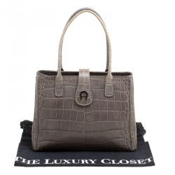 Pre Owned Aigner Grey Croc Embossed Leather Tote