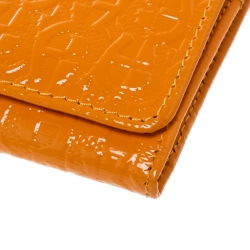 Pre Owned Aigner Orange Signature Patent Leather Continental Wallet