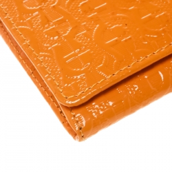 Pre Owned Aigner Orange Signature Patent Leather Continental Wallet