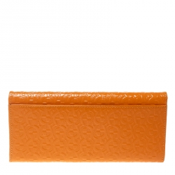 Pre Owned Aigner Orange Signature Patent Leather Continental Wallet
