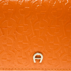 Pre Owned Aigner Orange Signature Patent Leather Continental Wallet