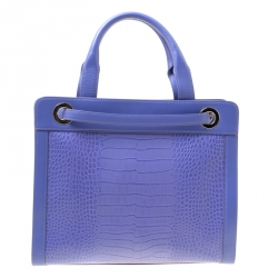 Pre Owned Aigner Purple Crocodile Embossed Leather Cavallina Top Handle Bag