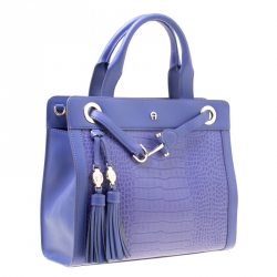 Pre Owned Aigner Purple Crocodile Embossed Leather Cavallina Top Handle Bag