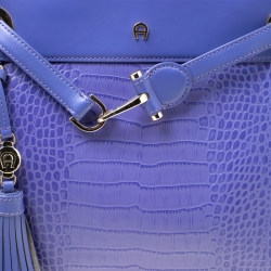 Pre Owned Aigner Purple Crocodile Embossed Leather Cavallina Top Handle Bag