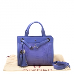 Pre Owned Aigner Purple Crocodile Embossed Leather Cavallina Top Handle Bag