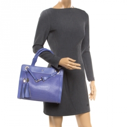 Pre Owned Aigner Purple Crocodile Embossed Leather Cavallina Top Handle Bag