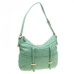 Pre Owned Aigner Green Leather Hobo