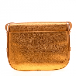 Aigner Orange Metallic Leather Flap Crossbody Bag
