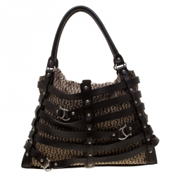 Pre Owned Aigner Brown Canvas And Leather Cage Satchel