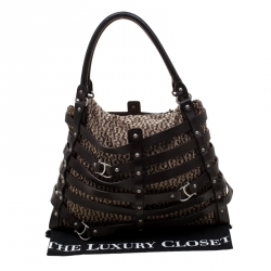 Pre Owned Aigner Brown Canvas And Leather Cage Satchel