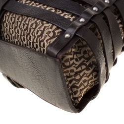 Pre Owned Aigner Brown Canvas And Leather Cage Satchel