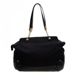 Pre Owned Aigner Black Signature Fabric and Leather Chain Tote