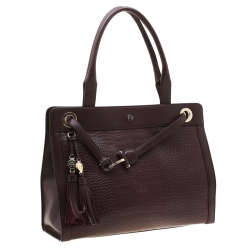 Pre Owned Aigner Burgundy Leather Cavallina Top Handle Bag