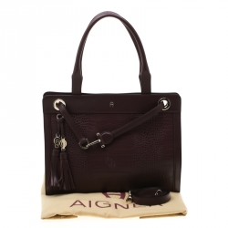 Pre Owned Aigner Burgundy Leather Cavallina Top Handle Bag