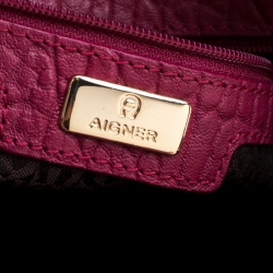 Pre Owned Aigner Beige/Magenta Canvas and Leather Cavallina Top Handle Bag