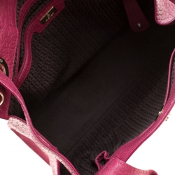 Pre Owned Aigner Beige/Magenta Canvas and Leather Cavallina Top Handle Bag