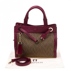 Pre Owned Aigner Beige/Magenta Canvas and Leather Cavallina Top Handle Bag