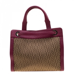 Pre Owned Aigner Beige/Magenta Canvas and Leather Cavallina Top Handle Bag