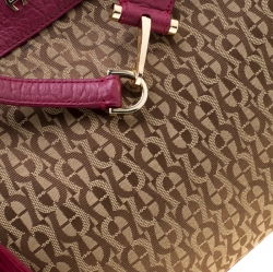 Pre Owned Aigner Beige/Magenta Canvas and Leather Cavallina Top Handle Bag