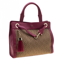 Pre Owned Aigner Beige/Magenta Canvas and Leather Cavallina Top Handle Bag