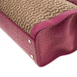 Pre Owned Aigner Beige/Magenta Canvas and Leather Cavallina Top Handle Bag