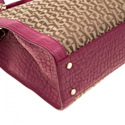 Pre Owned Aigner Beige/Magenta Canvas and Leather Cavallina Top Handle Bag