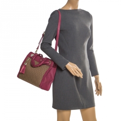Pre Owned Aigner Beige/Magenta Canvas and Leather Cavallina Top Handle Bag