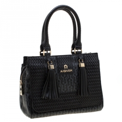 Pre Owned Aigner Black Coated Canvas And Leather Top Handle Bag