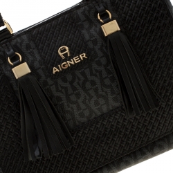 Pre Owned Aigner Black Coated Canvas And Leather Top Handle Bag