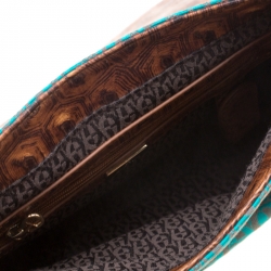 Pre Owned Aigner Brown/Teal Signature Canvas and Leather Crossbody Bag