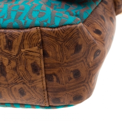 Pre Owned Aigner Brown/Teal Signature Canvas and Leather Crossbody Bag