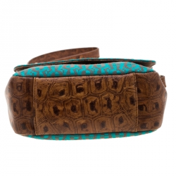 Pre Owned Aigner Brown/Teal Signature Canvas and Leather Crossbody Bag