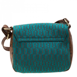 Pre Owned Aigner Brown/Teal Signature Canvas and Leather Crossbody Bag