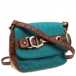 Pre Owned Aigner Brown/Teal Signature Canvas and Leather Crossbody Bag