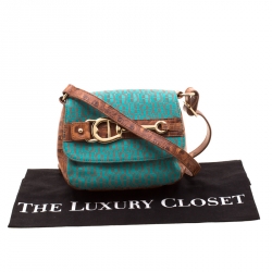 Pre Owned Aigner Brown/Teal Signature Canvas and Leather Crossbody Bag
