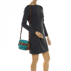 Pre Owned Aigner Brown/Teal Signature Canvas and Leather Crossbody Bag