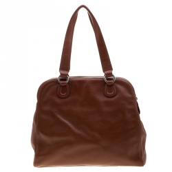 Pre Owned Aigner Brown Leather Dome Satchel