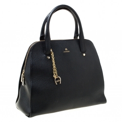 Pre Owned Aigner Black Leather Satchel
