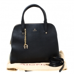 Pre Owned Aigner Black Leather Satchel
