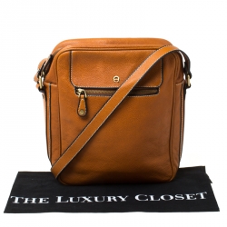 Pre Owned Aigner Tan Leather Crossbody Bag