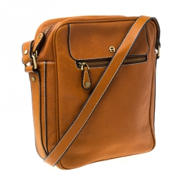 Pre Owned Aigner Tan Leather Crossbody Bag