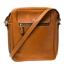 Pre Owned Aigner Tan Leather Crossbody Bag