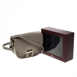 Pre Owned Aigner Grey Leather Mini Pina Crossbody Bag