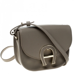 Pre Owned Aigner Grey Leather Mini Pina Crossbody Bag