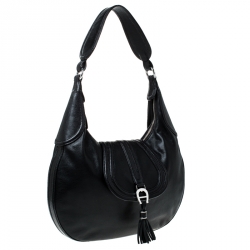 Pre Owned Aigner Black Leather Hobo